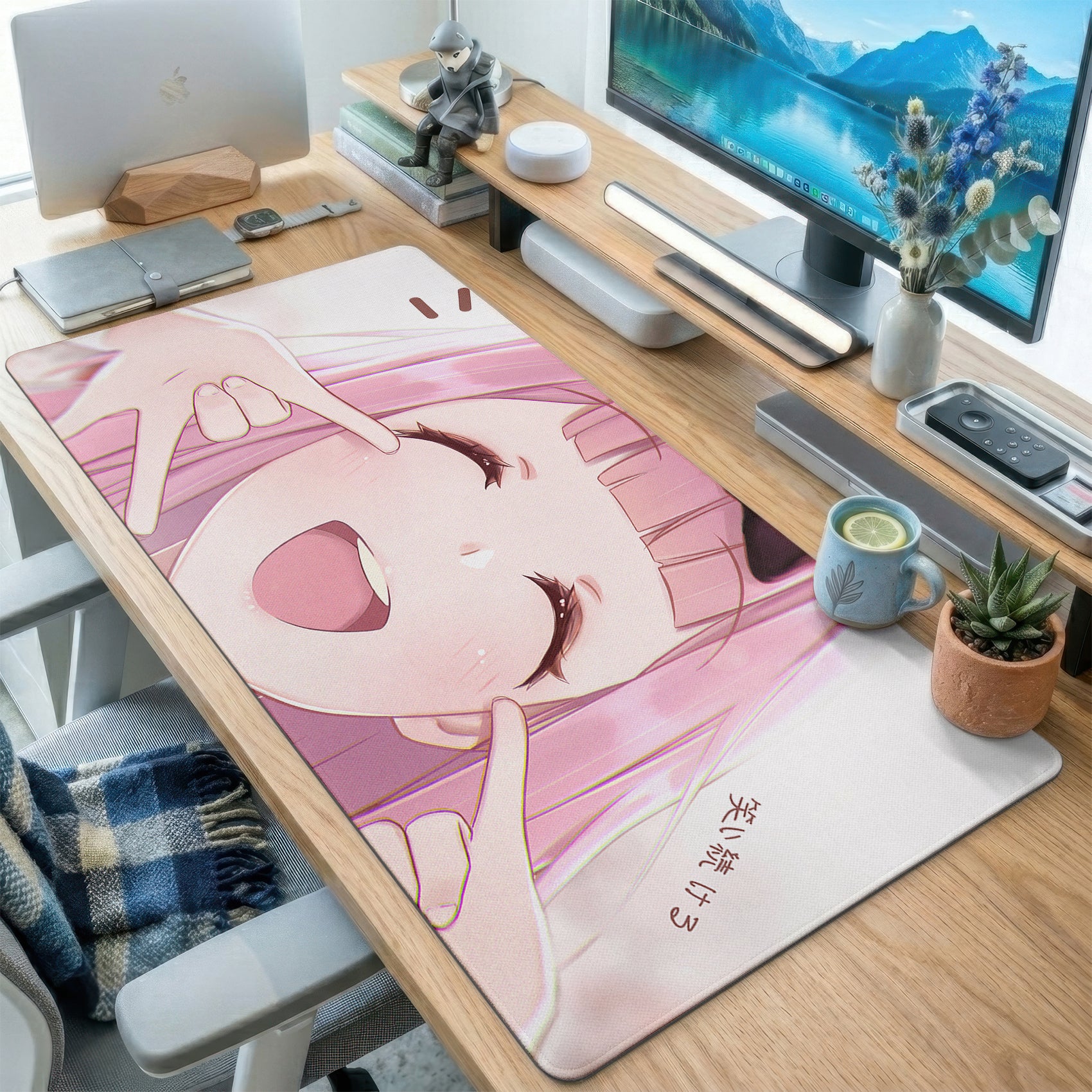 Blushing Pink Anime Girl Desk Mat