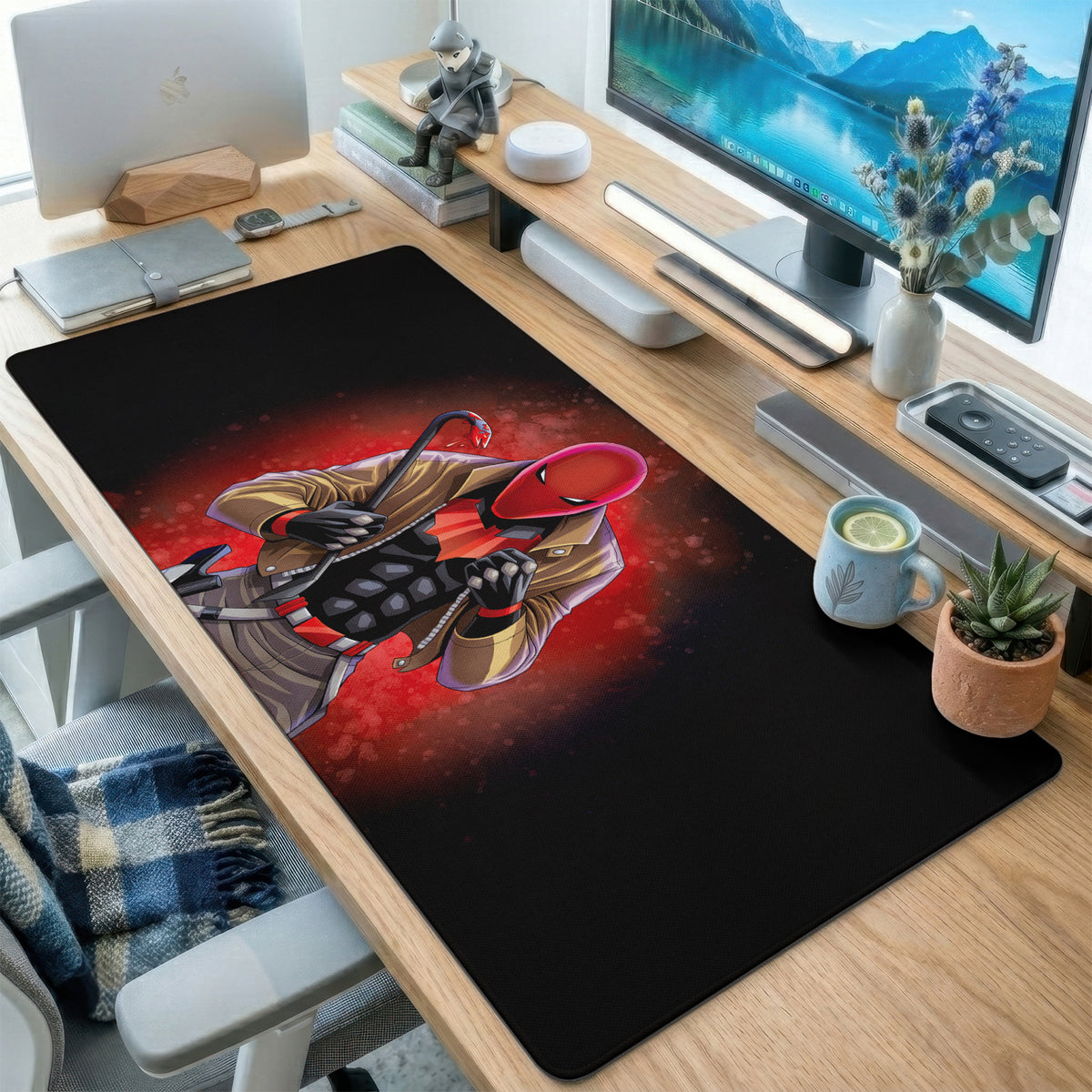 Crimson Glow Cape Hero Desk Mat