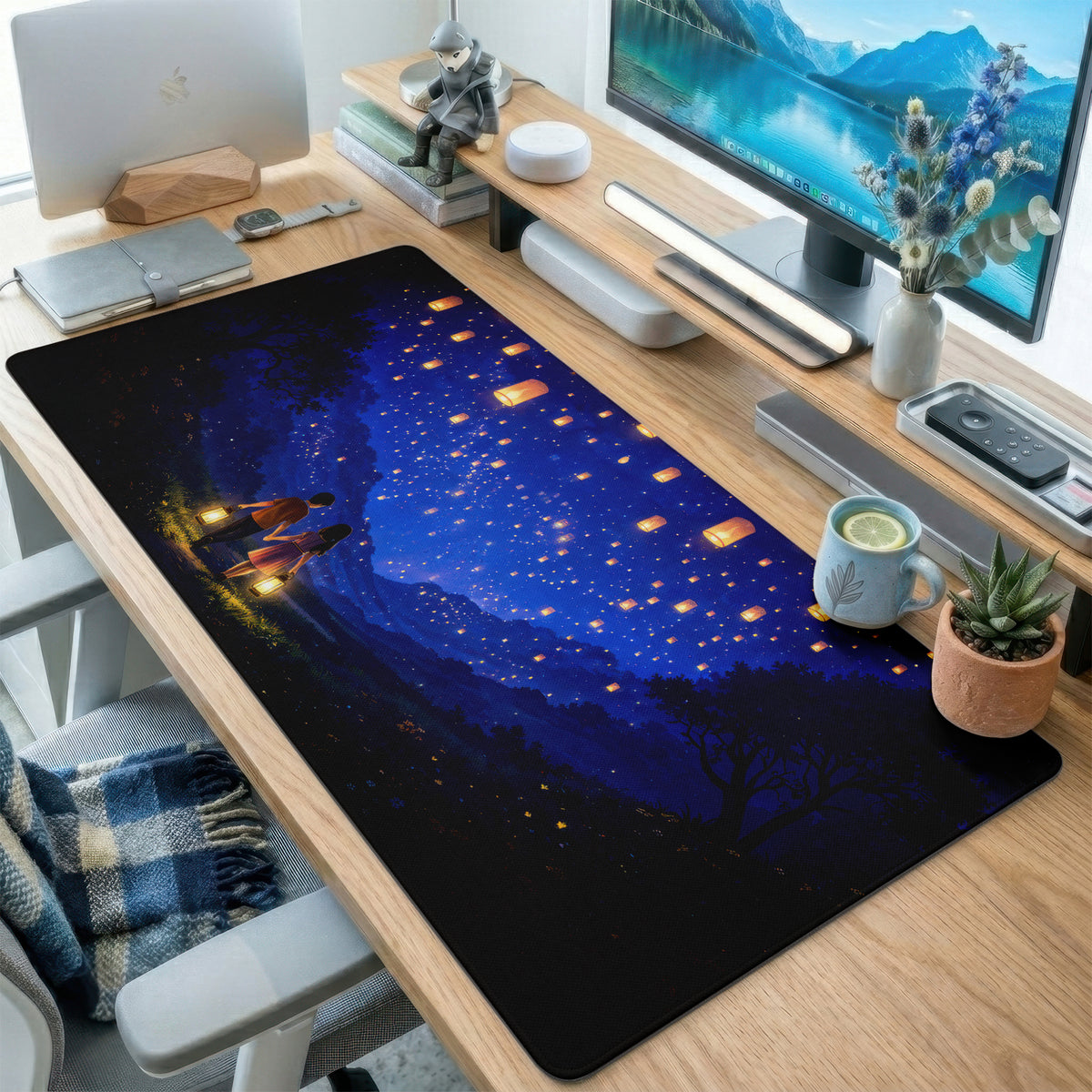 Floating Sky Lanterns Night Desk Mat