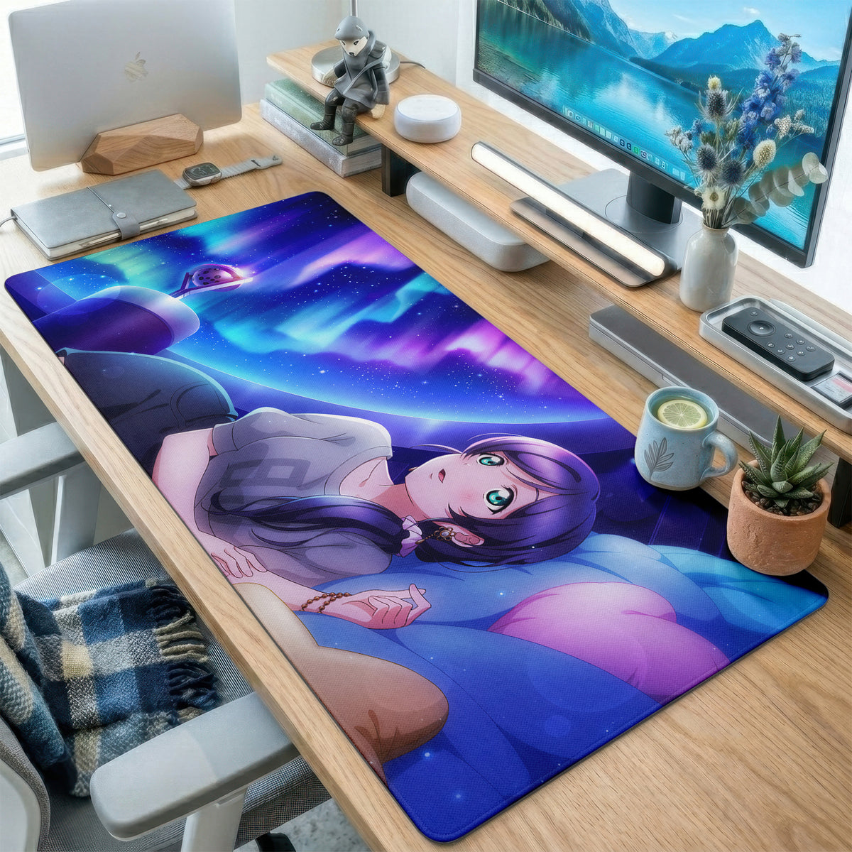 Aurora Sky Anime Girl Desk Mat