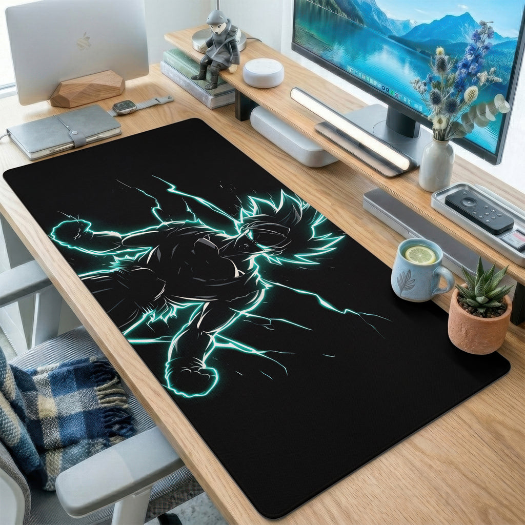 Teal Energy Warrior Silhouette Desk Mat