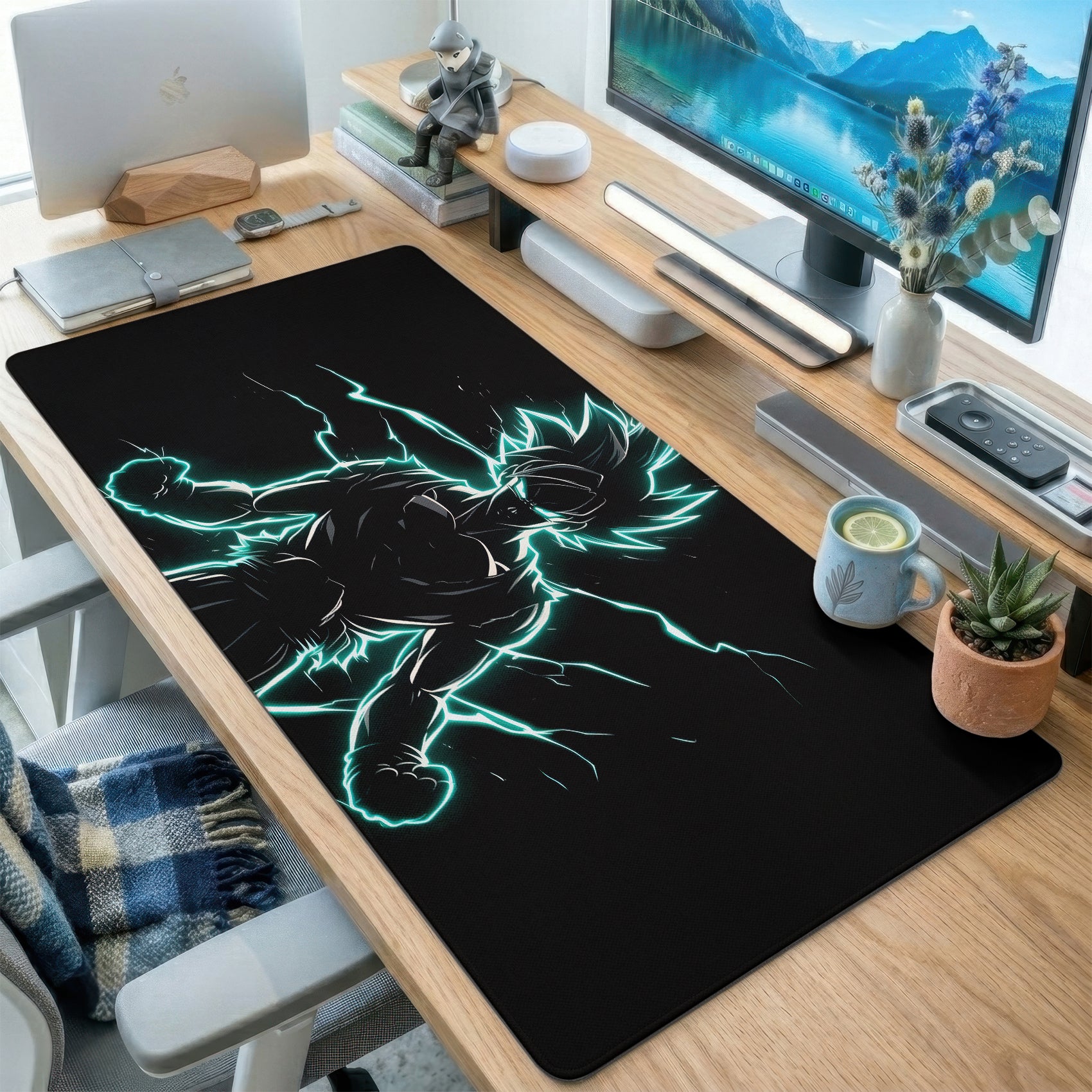 Teal Energy Warrior Silhouette Desk Mat