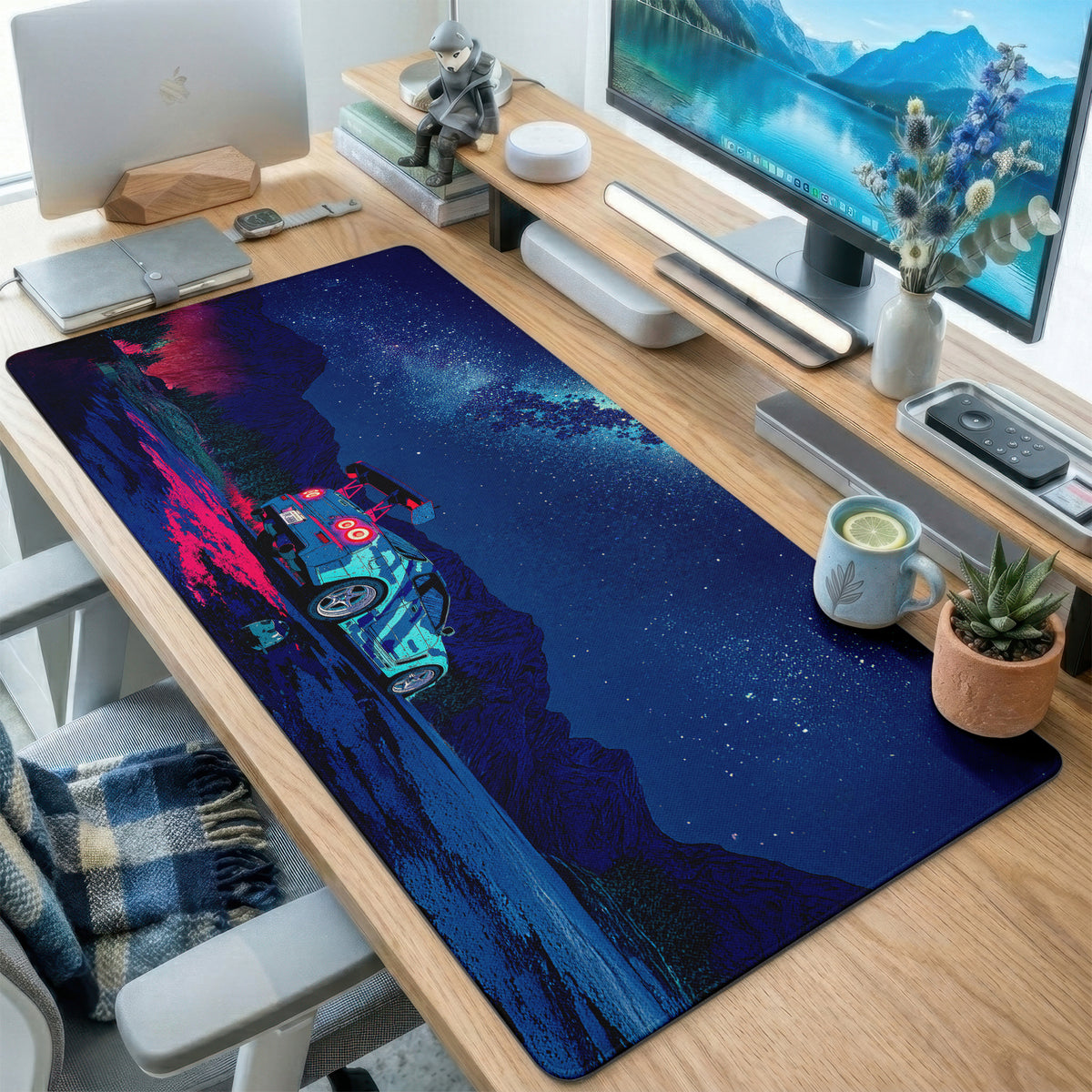 Night Rally Car Mountain Desk Mat