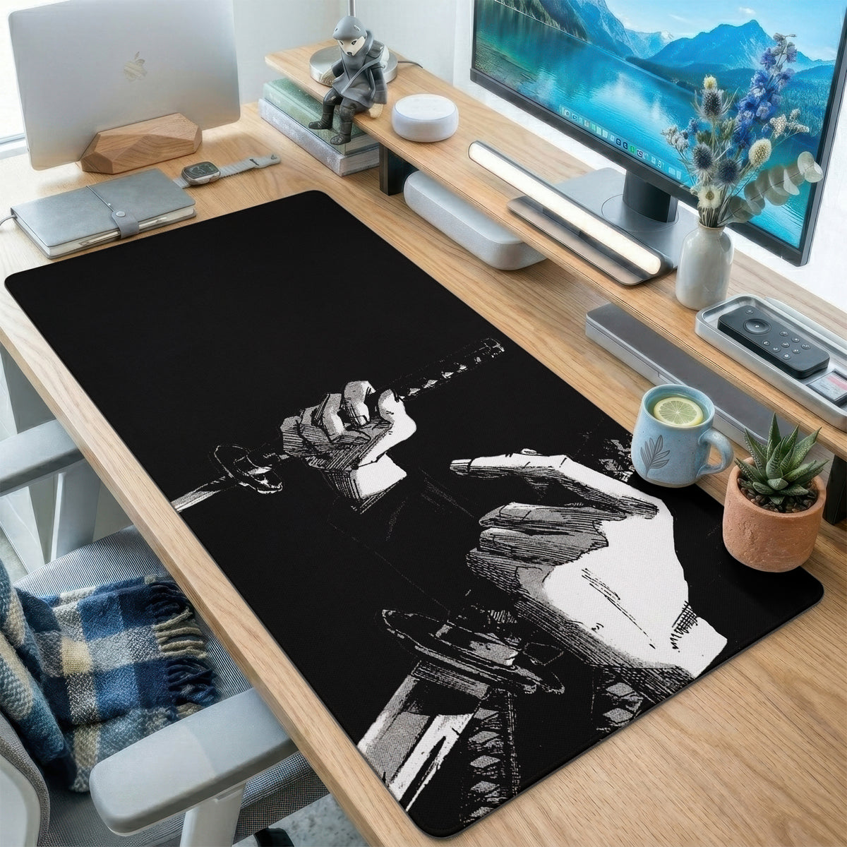 Monochrome Sword Sketch Art Desk Mat