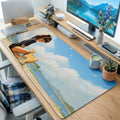 Girl Walking Dog Pier Desk Mat