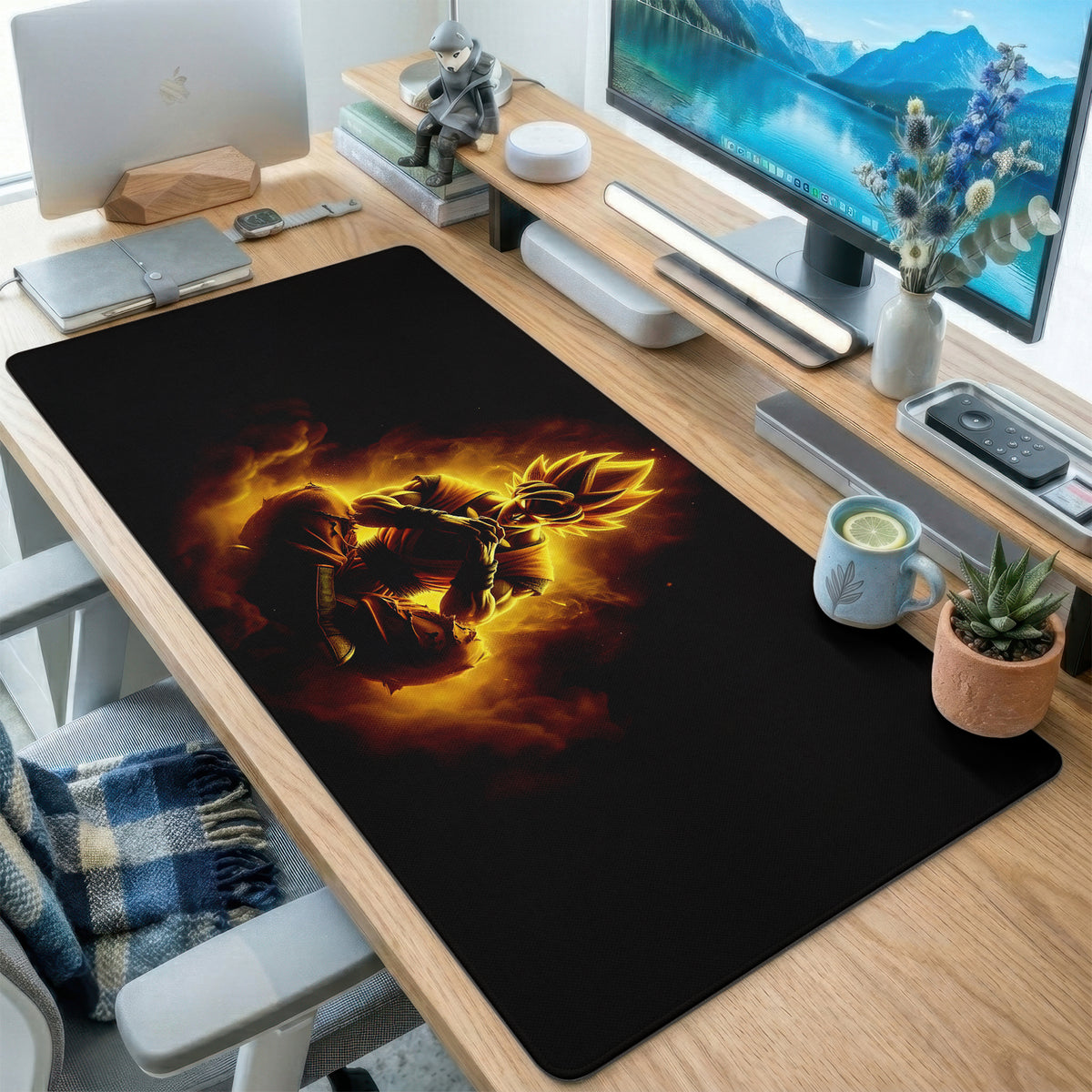 Golden Fire Anime Warrior Desk Mat