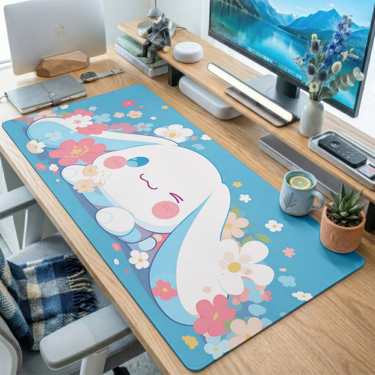 Cute Bunny Cherry Blossom Desk Mat