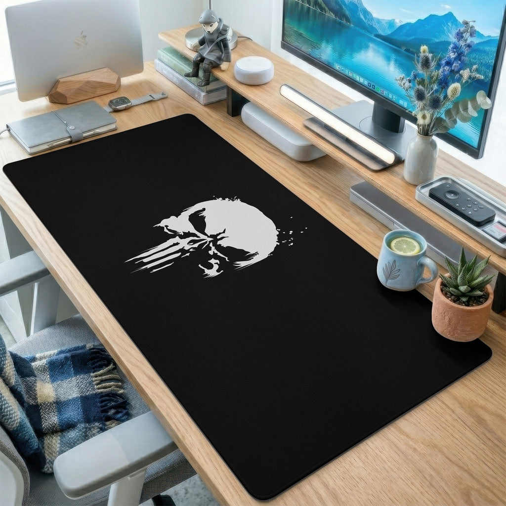 White Skull Logo Black Desk Mat