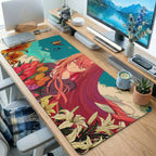Floral Red Hair Girl Desk Mat