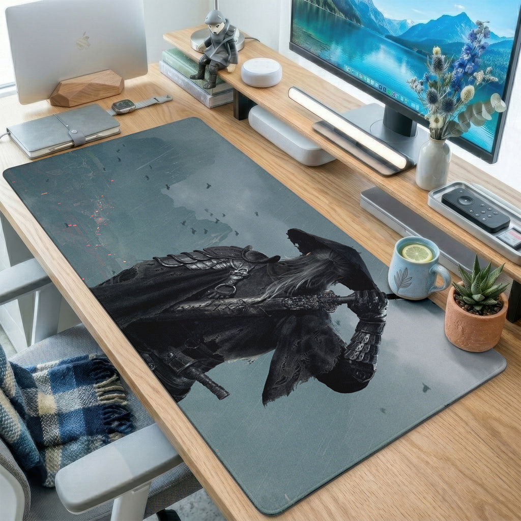 Dark Armored Knight Silhouette Desk Mat