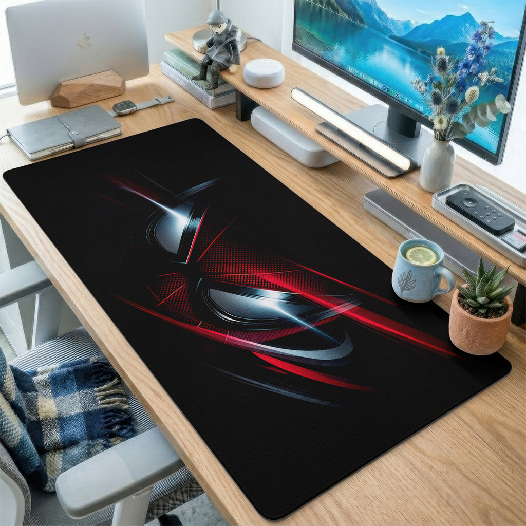 Crimson Black Gamer Abstract Desk Mat