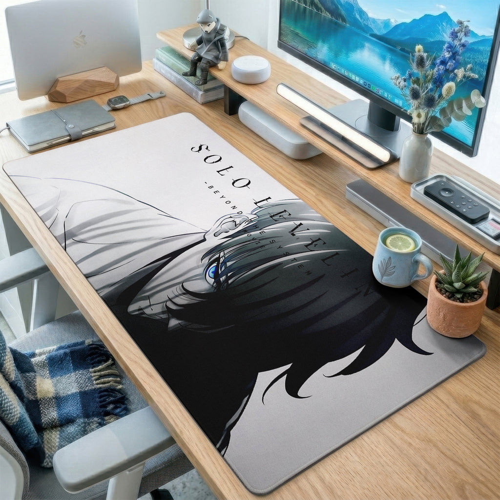 Grey Silhouette Dark Hero Desk Mat