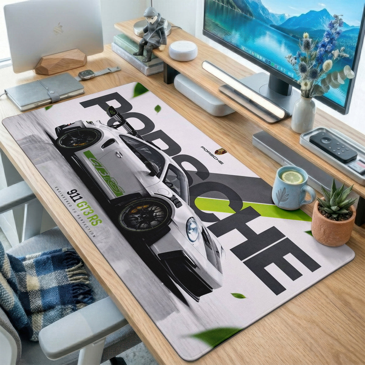 White Race Car Livery Desk Mat