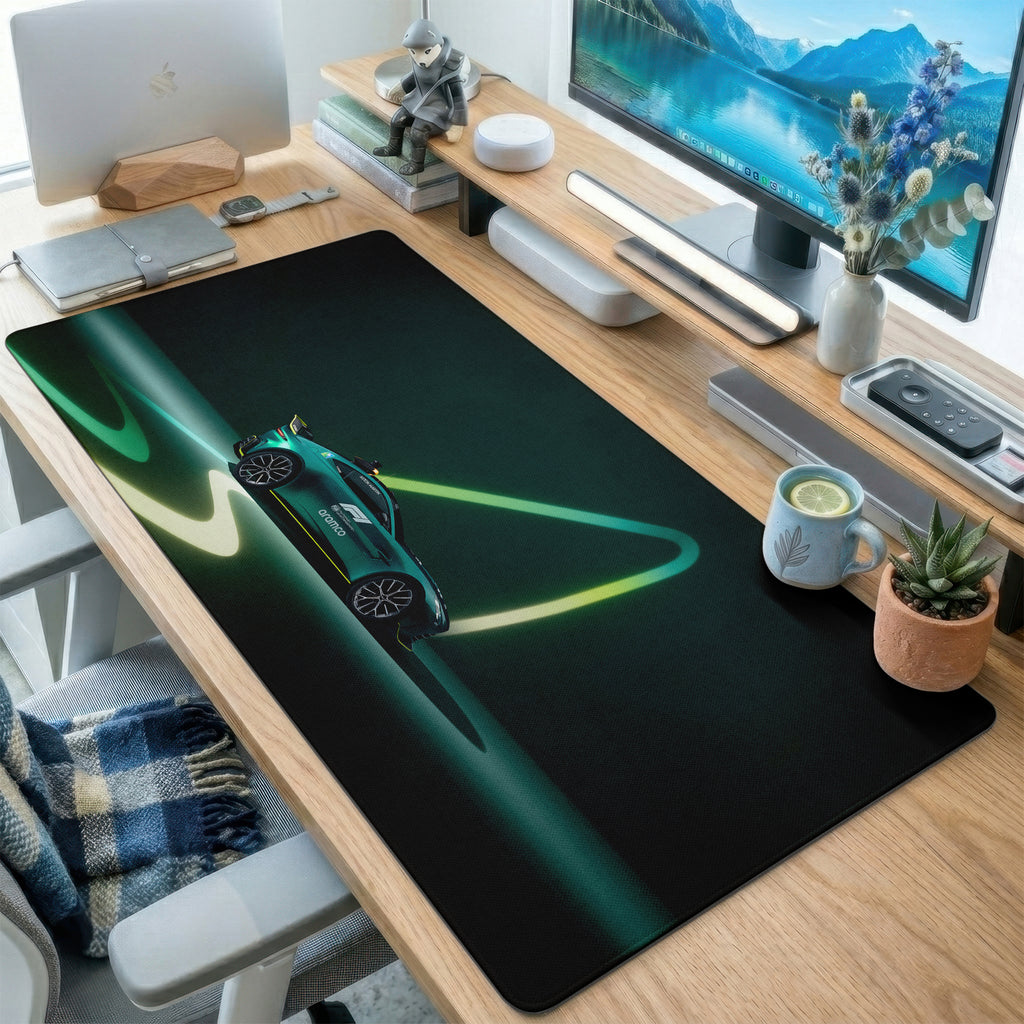 Green Racing Light Trail Desk Mat