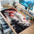 Crimson Autumn Forest Path Desk Mat
