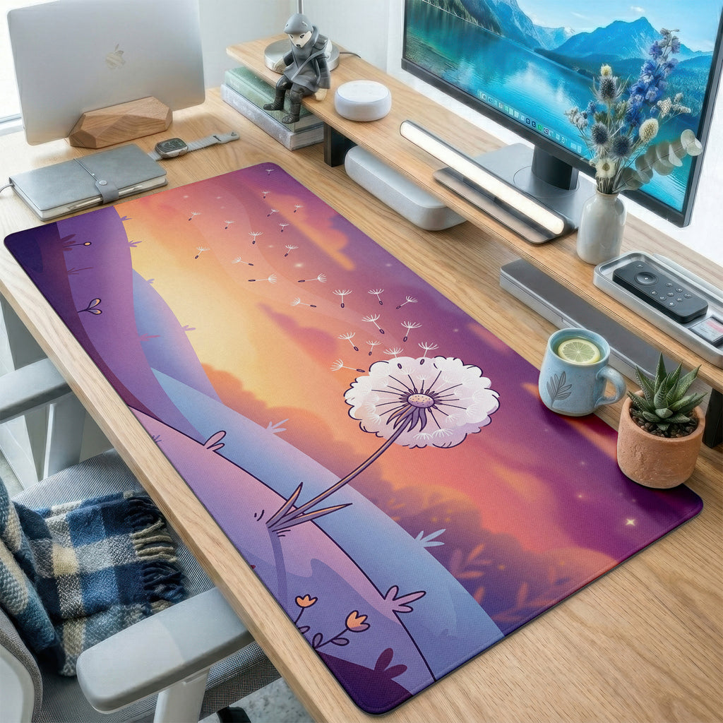 Dandelion Purple Sunset Sky Desk Mat