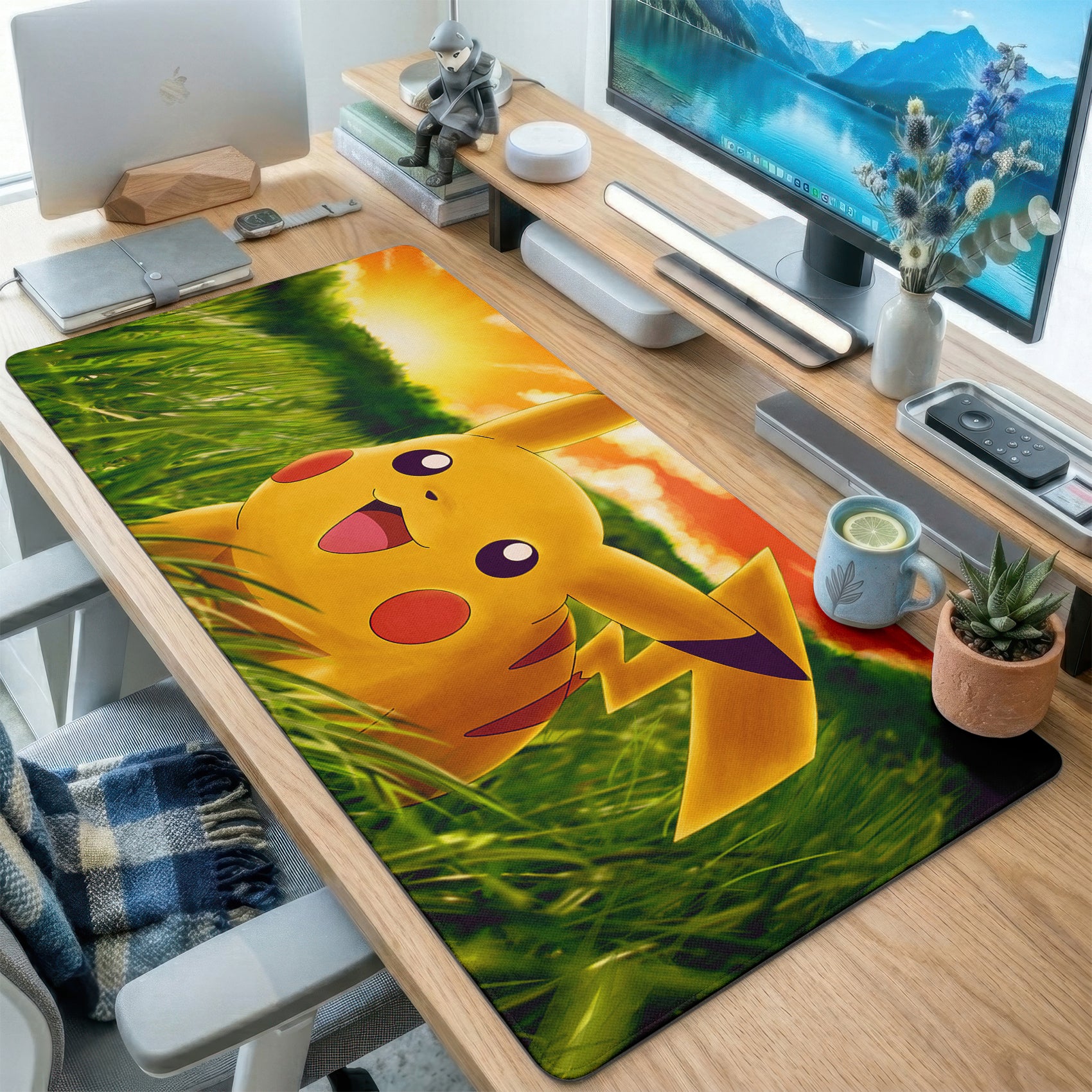 Yellow Cartoon Sunset Meadow Desk Mat