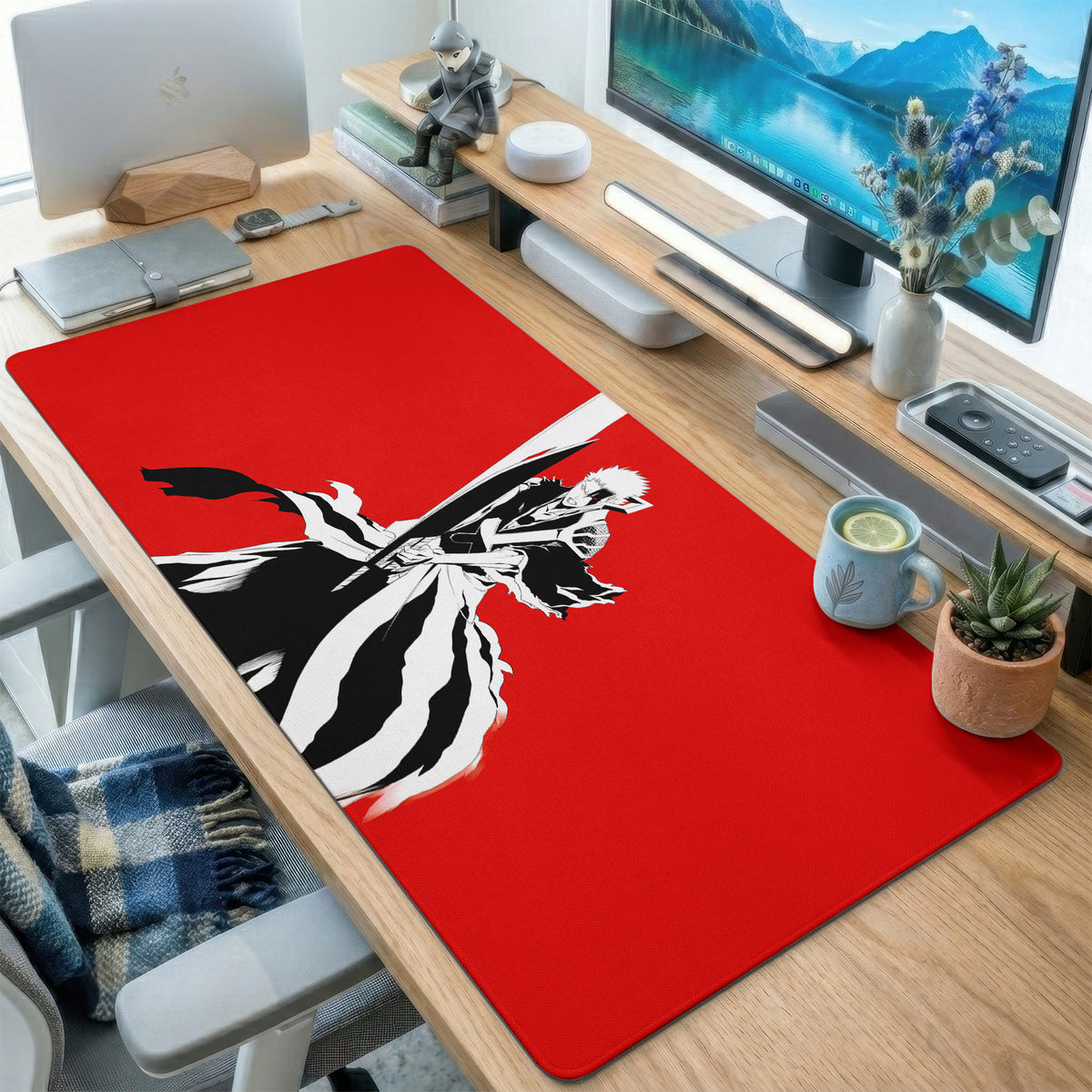 Crimson Silhouette Anime Warrior Desk Mat