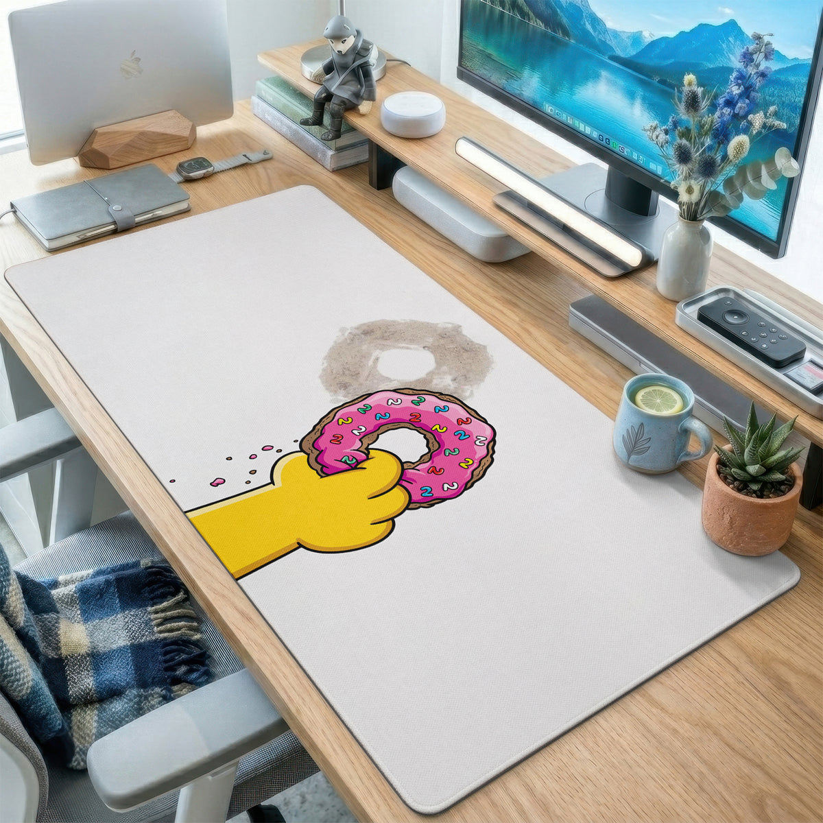 Pink Donut Cartoon Hand Desk Mat