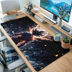 Fiery Cosmic Flame Warrior Desk Mat