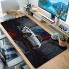 White Luxury Car Smoke Desk Mat