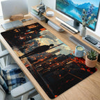 Neon Cyberpunk City Skyline Desk Mat