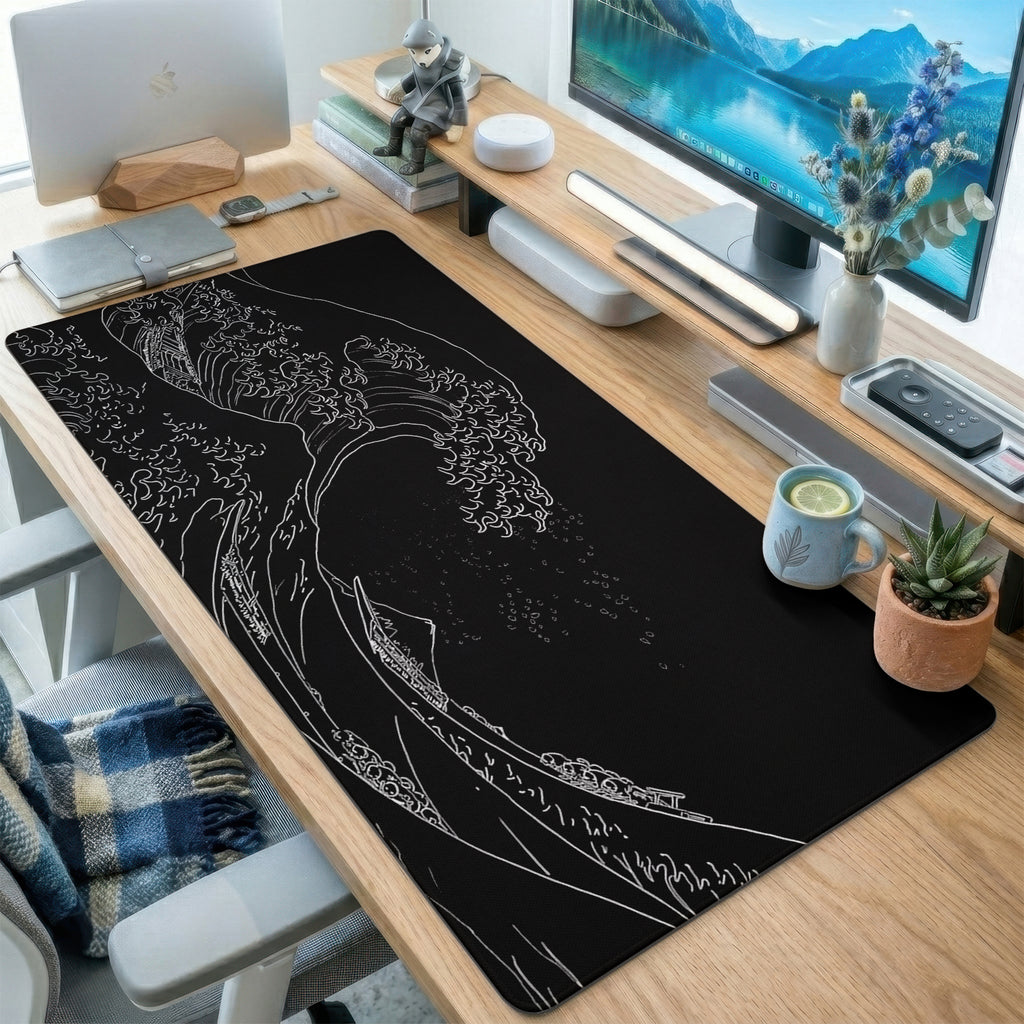 Minimalist Wave Line Art Desk Mat