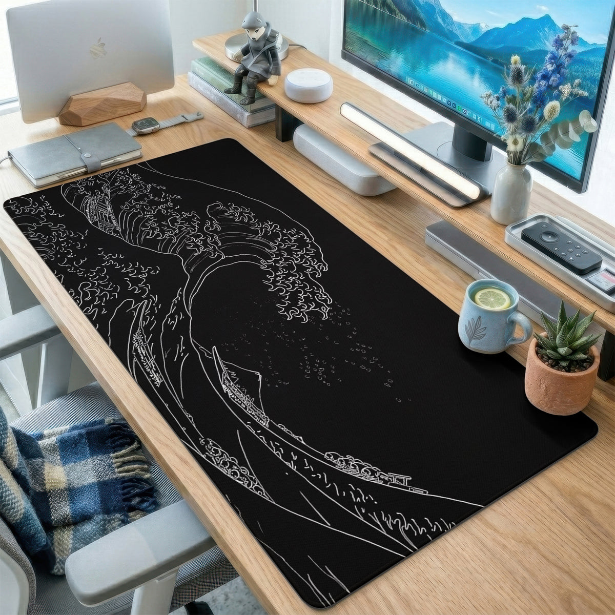 Minimalist Wave Line Art Desk Mat